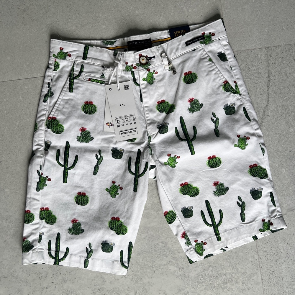 Cactus White and Green Flat Front Shorts